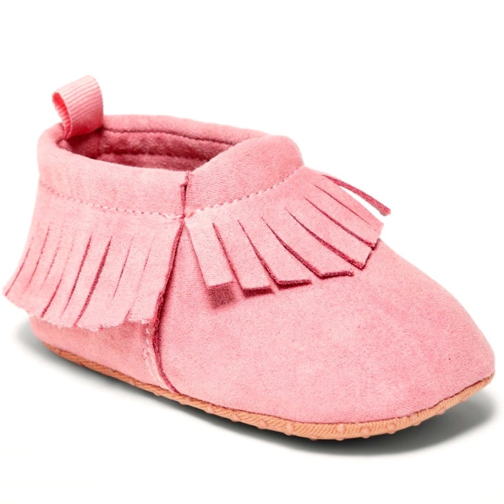 OLD NAVY unisex faux suede pink baby moccasin booties SIZE 12-18M NWT